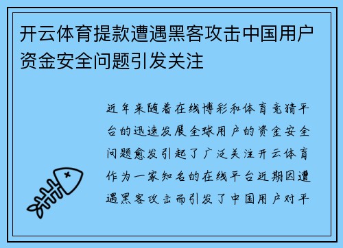 开云体育提款遭遇黑客攻击中国用户资金安全问题引发关注